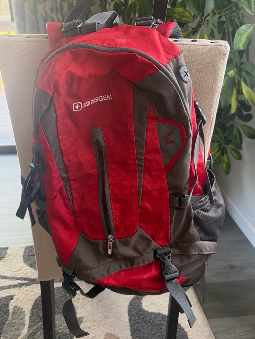 SwissGem Red and Gray Men's Hiking Backpack